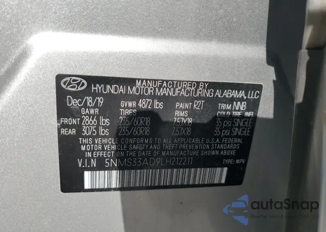 2020 Hyundai Santa Fe Sel from USA, damaged, VIN 5NMS33AD9LH212211